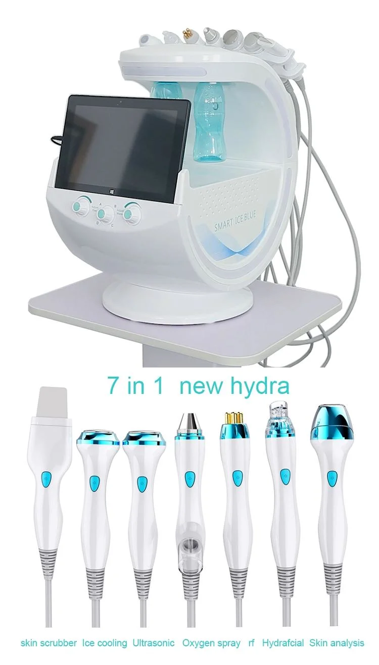 Portable 7in1 Hydrafacial Aqua Peel Smart Ice Blue RF Radiofrequency Skin Scrubber Hydra Dermabrasion Hydro Facial Care Beauty Machine with Skin Analyzer