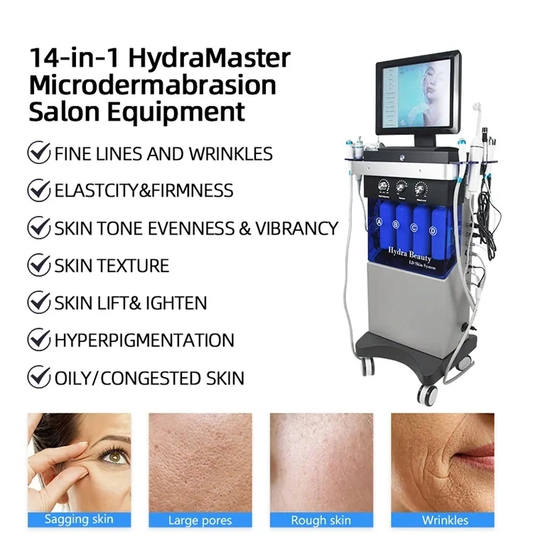 2023 Top Sales 14 in 1 Hydra Diamond Dermabrasion Machine Hydra Oxygen Facial Cleaning Microneedle RF Beauty Equipment